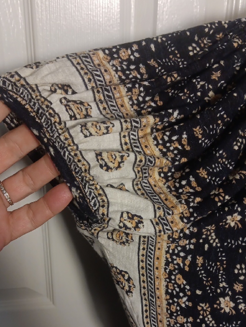 Free People Navy Paisley Border Print Short Sleeve Blouse - Picture 6 of 13